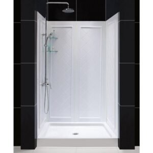 Qwall-5 36 in. x 48 in. x 76-3/4 in. Standard Fit Shower Kit in White with Shower Base and Back Wall