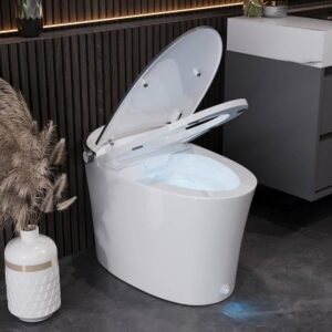 1.28 GPF Elongated Smart Toilet Bidet in White with Auto Close/Open/Flush, Heated Seat, Foot Sensor, UV Sterilization