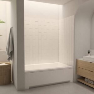 QWALL-VS 56 in. - 60 in. W x 62 in. H x 36 in. D 4-Piece Glue Up Acrylic Alcove Tub Backwalls in White