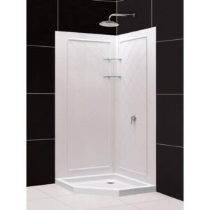 SlimLine 36 in. x 36 in. Neo-Angle Shower Pan Base in White with Shower Back Walls