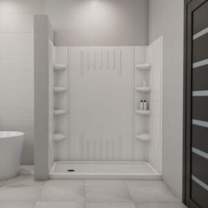 SlimLine 60 in. x 30 in. Single Threshold Shower Pan Base in White with Left Hand Drain and Back Walls