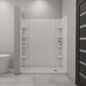 SlimLine 60 in. x 32 in. Single Threshold Shower Pan Base in White with Right Hand Drain and Back Walls