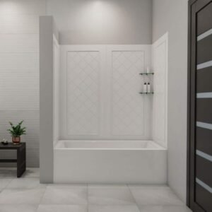 QWALL-Tub 28-32 in. D x 56 to 60 in. W x 60 in. H 4-Piece Easy Up Adhesive Tub Surround in White