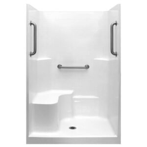 Liberty 37 in. x 48 in. x 80 in. AcrylX 1-Piece Shower Wall and Shower Pan in White with 3 Loose Grab Bars, Left Seat
