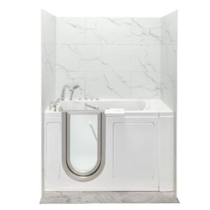 Elite 52 in. x 29.75 in. Left Drain Walk-In Combination Bathtub in White, Heated Seat, Carrara Wall Surround