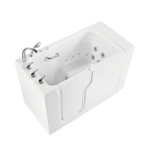Standard 52 in. x 30 in. Acrylic Walk-In Whirlpool Bathtub in White, Left Inward Swing Door, 5 Piece Faucet, LHS Drain