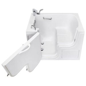 Wheelchair Transfer30 52 in. Acrylic Soaking Walk-in Tub in White with Fast Fill Faucet and Left 2 in. Dual Drain