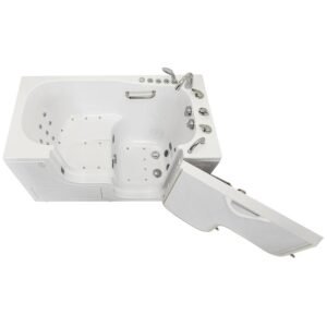 Wheelchair Transfer 60 in. Acrylic Walk-In Whirlpool and Air Bath Bathtub in White, Faucet, Heated Seat, RHS Dual Drain