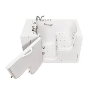 Wheelchair Transfer32 52 in. Acrylic Walk-In Whirlpool and Air Bath Bathtub in White, Fast Fill Faucet, Left Dual Drain