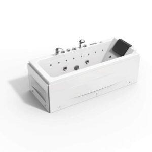 67 in. Left Drain Rectangular Alcove Whirlpool Lighted Bathtub in White with Water Jets - Tub Filler - Hand Shower