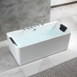 Luxury 67 in. Center Drain Acrylic Freestanding Flatbottom Whirlpool Bathtub in White with Faucet