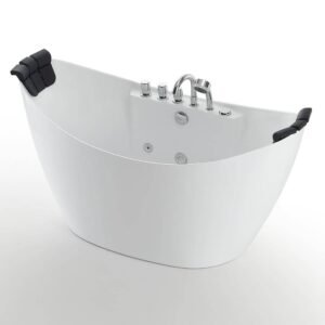Luxury 67 in. Center Drain Acrylic Freestanding Flatbottom Whirlpool Bathtub in White with Faucet