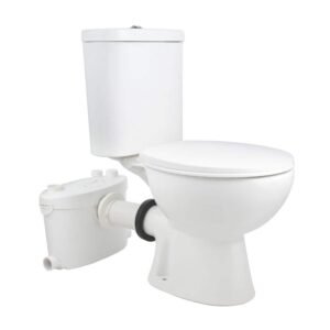 Rear Mount 2 Piece 1.0/1.6 Dual Flush Round Macerating Toilet in White Seat Included, with 600W Macerator Pump