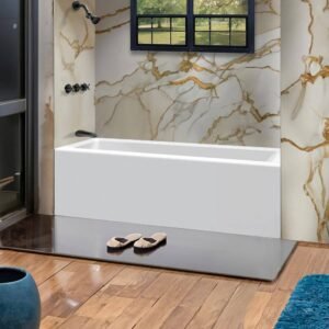 72 in. x 36 in. Acrylic Rectangular Apron Front Soaking Bathtub with Left Drain in White