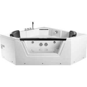 Platinum 59 in. x 59 in. Whirlpool Bathtub with Center Drain in White with Water Fall Faucet and Bluetooth