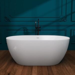 51 in. x 27.5 in. Acrylic Freestanding Soaking Bathtub Oval Flat Bottom Tub with Center Drain Free Standing Tub in White