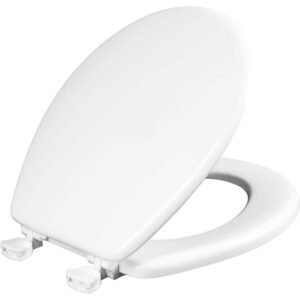 Round Enameled Wood Closed FrontToilet Seat in White Removes for Easy Cleaning