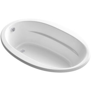 Sunward 66 in. x 42 in. Oval Soaking Bathtub with Left-Hand Drain in White