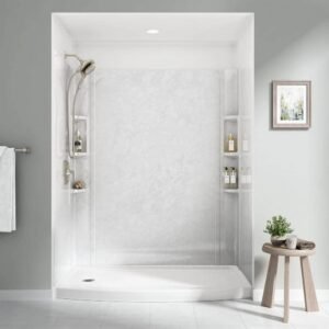 Ovation 32 in. x 60 in. x 72 in. 5-Piece Glue-Up Alcove Shower Wall Set in White Marble