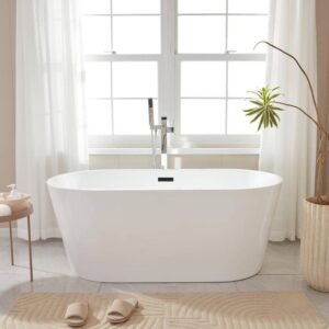 Bordeaux 59 in. Acrylic Flatbottom Freestanding Bathtub in White/Matte Black