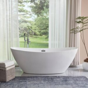 71 in. Acrylic Flatbottom Freestanding Bathtub in White/Matte Black