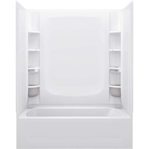 STORE+ 5 ft. Soaking Right-Hand Drain Rectangular Alcove Bathtub with Wall Set and 12-Piece Accessory Set in White