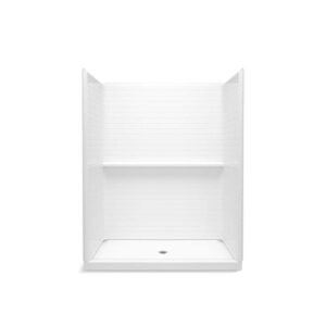 Traverse 60 in. x 34 in. x 72.25 in. Single Threshold Center Drain Shower Base with Shower Walls in White