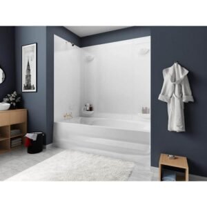 60 in. W x 57 in. H x 30 in. D Veritek 5-Piece Easy Up Adhesive Alcove Tub Surround in White