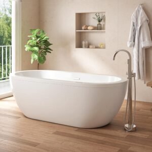 Serenity 71 in. Freestanding Flatbottom Double-Slipper Soaking Bathtub with Center Drain in White