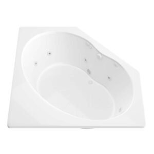 Carnelian 85 in. x 64 in. Neo Angle Whirlpool Bathtub with Center Drain and V-Style Back Jets in Glossy Smooth White