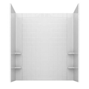 Rampart 60 in. x 60 in. 4-Piece Easy Up Adhesive Alcove Tub Surround with 4 in. Square Tiling in White