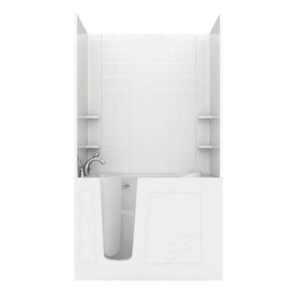 Rampart Nova Heated 4.5 ft. Walk-in Whirlpool and Air Bathtub with 6 in. Tile Easy Up Adhesive Wall Surround in White