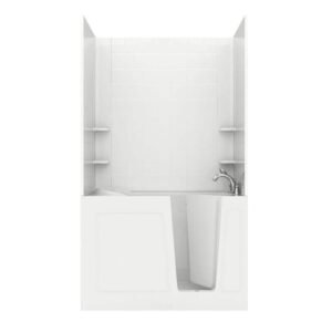 Rampart Nova Heated 4.5 ft. Walk-in Whirlpool Bathtub with 6 in. Tile Easy Up Adhesive Wall Surround in White