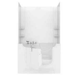 Rampart Wheelchair Accessible 5 ft. Walk-in Air Bathtub with Easy Up Adhesive Wall Surround in White