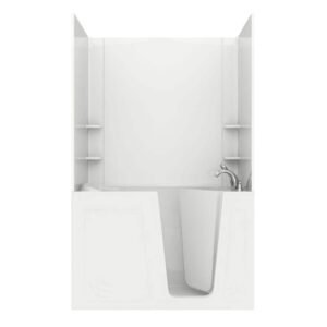 Rampart Nova Heated 5 ft. Walk-in Whirlpool Bathtub with Flat Easy Up Adhesive Wall Surround in White