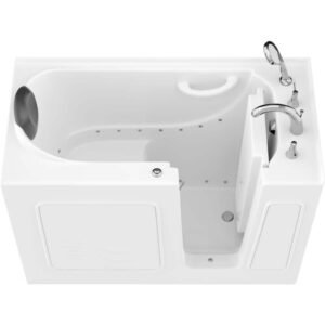 Safe Premier Series 26 in. L x 53 in. W Right Side Drain Air Jetted Bathtub in White with Fast Filling Faucet Set