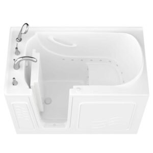Safe Economy Series 30 in. L x 53 in. W Left Side Drain Air Jetted Bathtub in White with Fast Filling Faucet Set