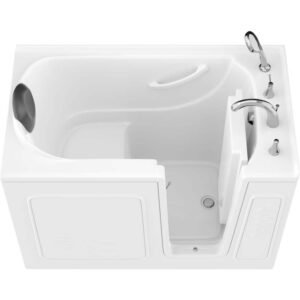 Safe Premier Series 30 in. L x 52 in. W Right Side Drain Soaker Jetted Bathtub in White with Fast Filling Faucet Set