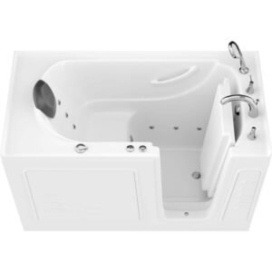 Safe Premier Series 30 in. L x 59 in. W Whirlpool Jetted Bathtub with Right Drain in White with Fast Filling Faucet Set