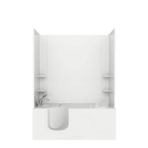 Rampart 5 ft. Walk-in Air Bathtub with Easy Up Adhesive Wall Surround in White