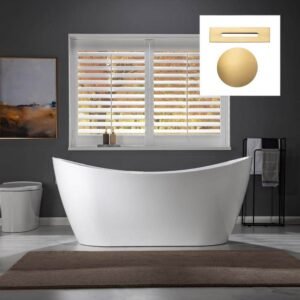 Taylor 67 in. Acrylic FlatBottom Double Slipper Bathtub with Brushed Gold Overflow and Drain Included in White