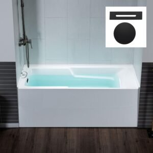 60 in. x 30 in. Acrylic Soaking Alcove Rectangular Bathtub with Left Drain and Overflow in White with Matte Black
