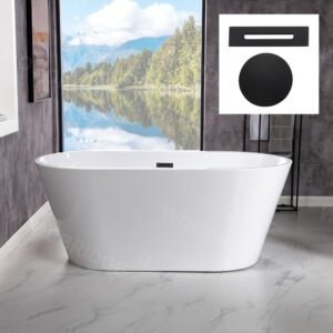 Municipality 54 in. Acrylic FlatBottom Double Ended Bathtub with Matte Black Overflow and Drain Included in White