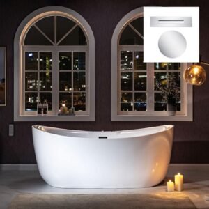 Padova 71 in. Acrylic Freestanding Double Slipper Whirlpool and Air Bathtub with Drain and Overflow Included in White