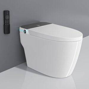 Elongated Smart Toilet with Bidet Built-In 1.28 GPF Bidet Toilet with Tank Auto Flush Auto Close/Open Lid Foot Sensor